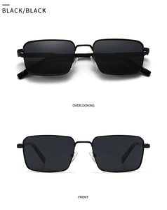 Front and top view of classic black square polarized sunglasses with reinforced hinges