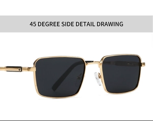 Detailed 45-degree side view of classic gold metal square frame polarized sunglasses