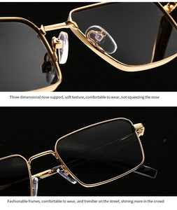 Detail view of gold metal frames and adjustable silicone nose pads on polar sunglasses