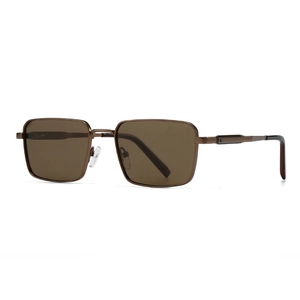 Classic square polarized sunglasses with bronze metal frame and brown lenses for men