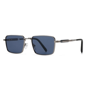 Classic gunmetal square frame sunglasses with blue lenses for a stylish men's look