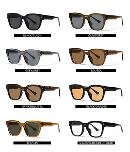 Collection of retro acrylic sunglasses and blue light blocking glasses in eight various colors
