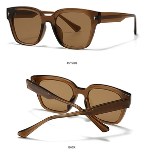 Retro square tea-colored sunglasses with silver star detail and 45-degree side view