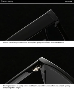 Detailed macro view of polished black sunglass frame with durable silver metal hinges