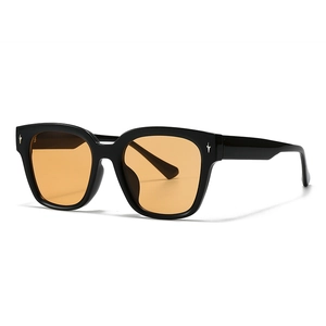 Retro square black frame sunglasses with orange lenses and silver star accents