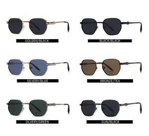 Octagonal metal sunglasses in six colors including golden, black, blue and green lenses