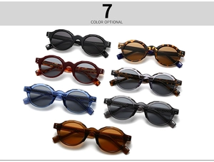 Detail view showing seven color options for retro polygon round frame sunglasses