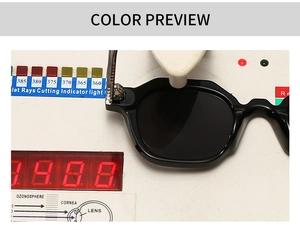 UV protection test of vintage thick frame sunglasses on professional optical device