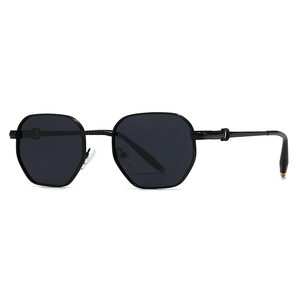 Vintage octagonal polarized sunglasses with slim black metal frame and dark gray lenses
