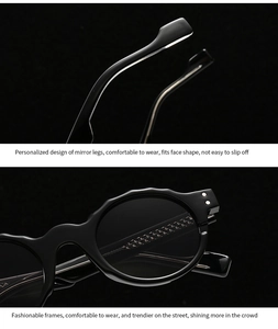 Macro detail of retro acetate sunglasses with thick temples and silver rivet accents
