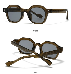 Detail of retro tea-brown acetate sunglasses showing side and back angles