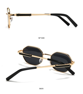 Detailed side and back views of gold metal octagonal polarized sunglasses for men