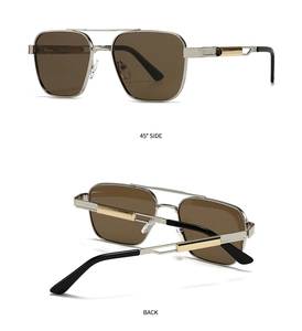 Detail view of polaroid sunglasses showing 45-degree side angle and back foldable structure