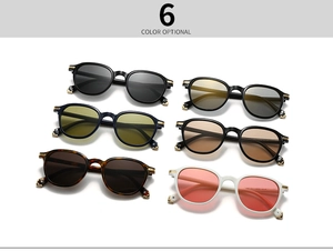 Close-up of retro sunglasses collection featuring diverse frames and metal rivet details