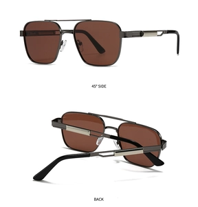 Detail showing 45-degree side view and back of gunmetal frame polarized pilot sunglasses