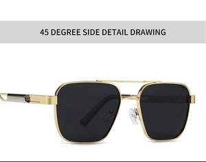 Detail view of polarized metal sunglasses with classic double bridge and hollow temples