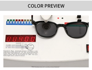 UV400 protection test for retro black sunglasses showing ultraviolet blocking levels
