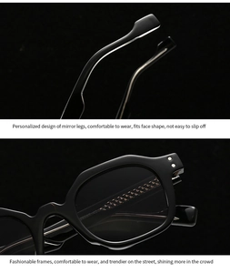 Detailed close-up of retro black acetate sunglasses with silver studs and ergonomic temple