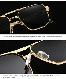 Detail view of gold metal frame sunglasses featuring adjustable silicone nose pads