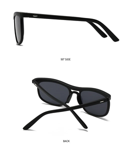Detail view showing 90-degree side profile and back nose pads of black cat eye sunglasses