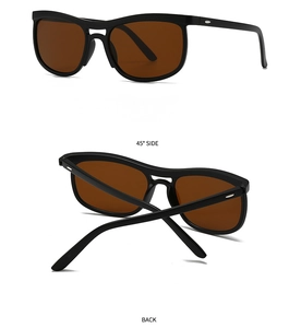 Detail view showing the 45-degree side and back of black cat-eye sunglasses with rivets