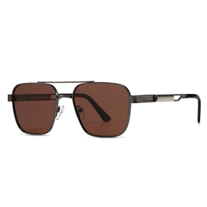 Classic double-bridge polarized square sunglasses with dark brown lenses and metal frame