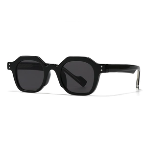 Classic black octagonal sunglasses with retro geometric frame and metal rivets on side