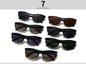 Showcase of seven diverse color options for these modern cat-eye sunglasses with flat lenses