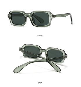 Detailansicht der transparent grauen quadratischen Sonnenbrille von der Seite und hinten