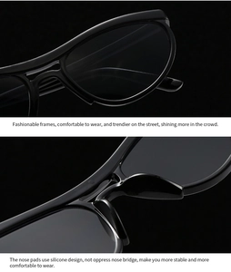 Close-up of sleek black cat-eye sunglasses featuring comfortable silicone nose pads