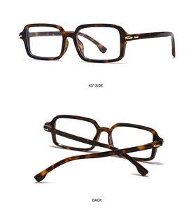 Detail view of rectangular tortoise shell sunglasses showing 45-degree and back angles