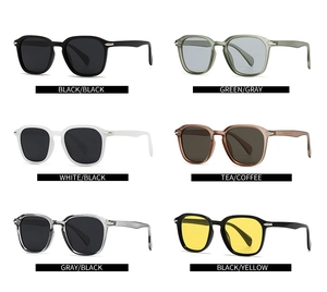 Detail view showing six diverse color options for square frame vintage sunglasses
