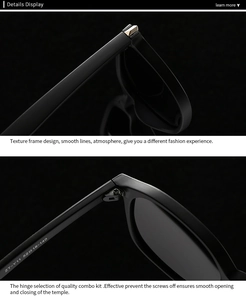 Macro shot of ZT-Y11 matte black frames showing metal hinges and size specifications
