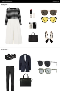 Flat lay of modern square sunglasses with fashion apparel and accessories for men and women