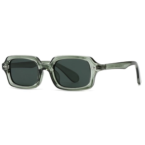 Retro quadratische olivgrüne Sonnenbrille mit dunkelgrauen Gläsern und Nieten-Details
