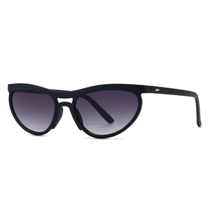 Chic black cat-eye sunglasses with purple gradient lenses and silver rivet details