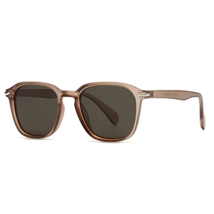 Modern retro square sunglasses with tea brown frames and gray lenses in a front view
