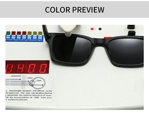 UV-Schutztest der schwarzen eckigen Sonnenbrille mit voller Strahlenblockierung