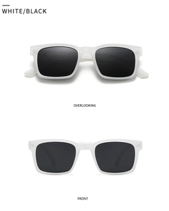 Detailansicht der quadratischen Sonnenbrille in Mattweiß mit schwarzen Gläsern