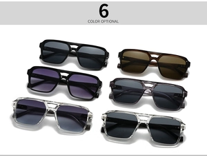 Flat lay display of 6 color options for pilot sunglasses with double bridge frames