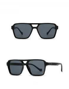 Front and side view of black square sunglasses with decorative rice nail accents