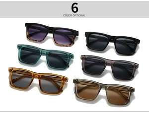 Flat lay view of square frame sunglasses available in six stylish fashion colors