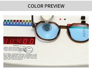 Detailed UV400 protection test showing blue light filtering on tortoise frame sunglasses