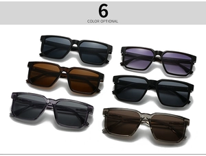 Detailed flat lay of square frame sunglasses showing six different frame and lens colors