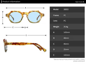 Spécifications détaillées des tailles pour lunettes de soleil à monture carrée