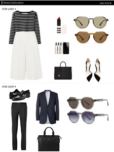 Flat lay of stylish square sunglasses paired with formal business attire for men and women