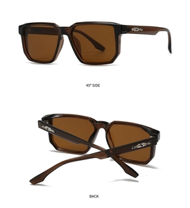 Detailed side and back views of vintage square amber sunglasses with silver metal accents