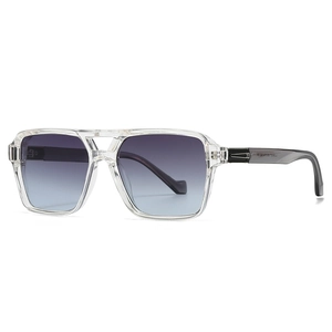 Square transparent sunglasses with blue-purple gradient lenses and silver rivet accents