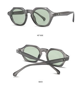 Vues détaillées sous 45 degrés et l'arrière de lunettes de soleil carrées gris translucide