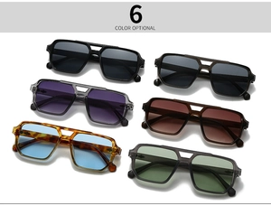 Detailed display of square double-bridge sunglasses in six trendy color options